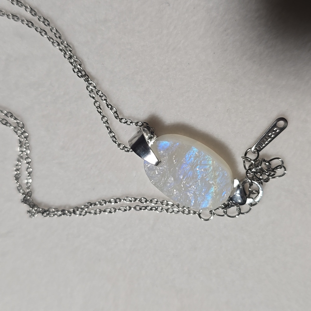 Flashy Rainbow Moonstone on Stainless Steel Smooth and Raw side!